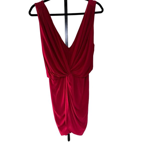 NWT Misa Los Angeles Leza Jersey‎ Red Sleeveless Dress V-Neck Twisted Waist Mini - Picture 3 of 11
